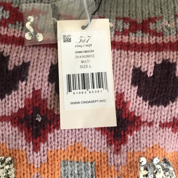 Cinq a Sept Gianni Fair Isle Sequin Sweater Wool L - Picture 6 of 8